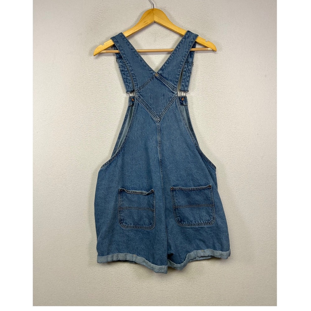 Cottagecore Old Navy Women L Blue Denim Short Overalls Cuffed Bib Shortalls - Picture 2 of 13